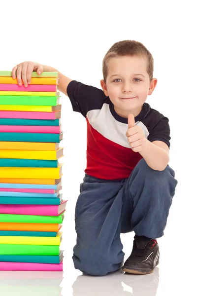 Chlapec s školu knih — Stock fotografie