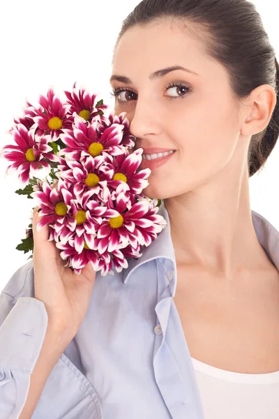 Sensuality face of woman with flowers — Stock Photo, Image