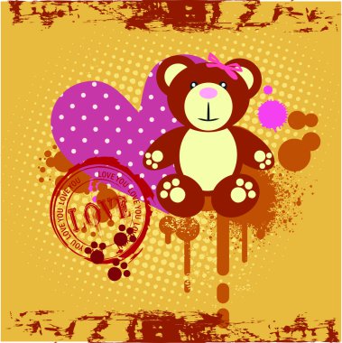 Illustration, baby love, message, fashion, heart, vector, card, pink Teddy bear clipart