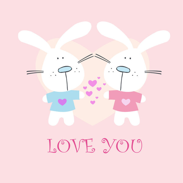 Greeting card to valentines day, rabbit, bunny, love, message, heart,