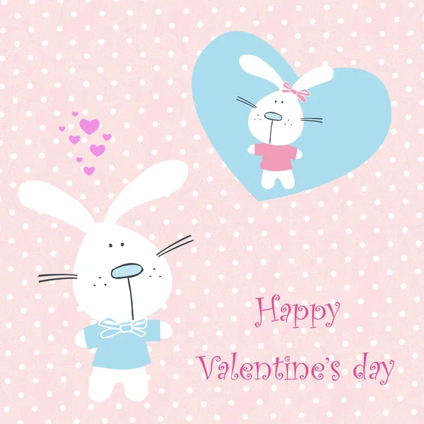 Вітальна Листівка Дня Валентинки Кролик Кролик Любов Повідомлення Серце — стоковий вектор