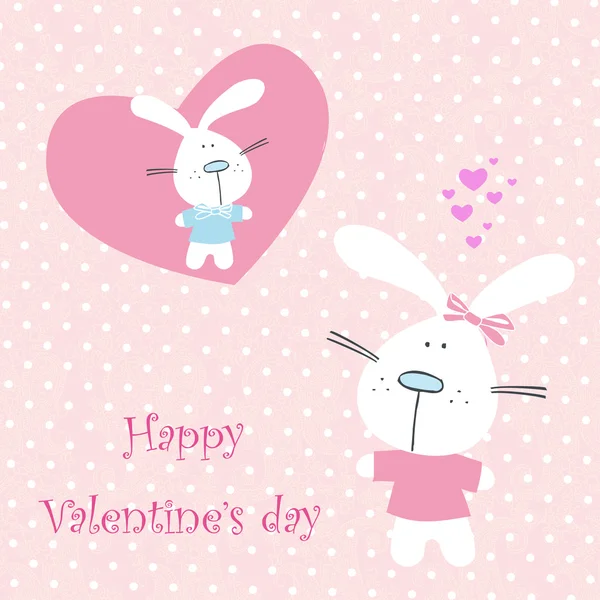 Вітальна Листівка Дня Валентинки Кролик Кролик Любов Повідомлення Серце — стоковий вектор