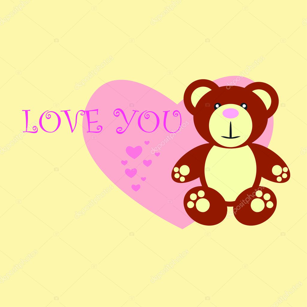 Illustration Baby Love Message Fashion Heart Vector Card Pink Teddy Bear Larastock