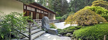 Pavilion at Japanese Garden Panorama clipart