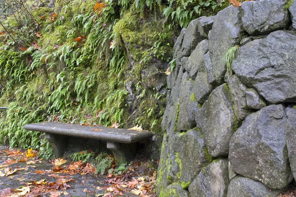 Kamenná lavice na oneonta rokle turistické stezky — Stock fotografie