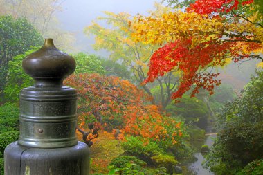 Finial on Wooden Bridge in Japanese Garden clipart