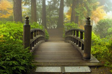 Wooden Bridge at Japanese Garden in Fall clipart