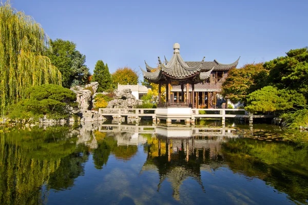 Reflexão pela lagoa no jardim chinês — Fotografia de Stock