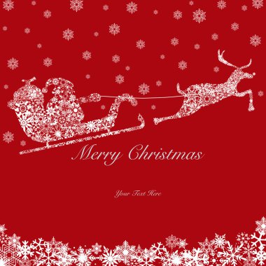 Santa on Sleigh with Reindeers and Snowflakes 2 clipart
