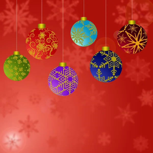 Opknoping Kerst ornamenten met sneeuwvlokken achtergrond 2 — Stockfoto
