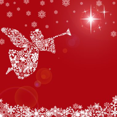 Christmas Angel with Trumpet and Snowflakes clipart