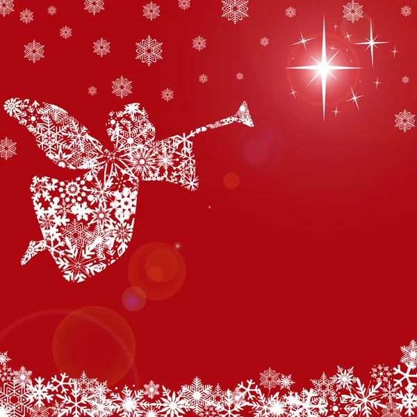 Kerstmis engel met trompet en sneeuwvlokken — Stockfoto