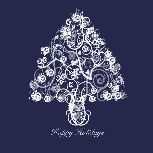 Abstract kerstboom met wervelingen harten cirkels op blauwe backg — Stockfoto