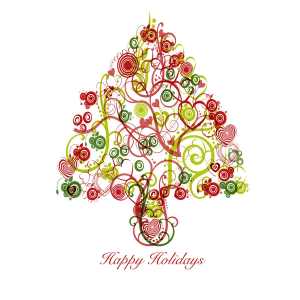 Árbol de Navidad Abstracto con remolinos Corazones Círculos — Foto de Stock