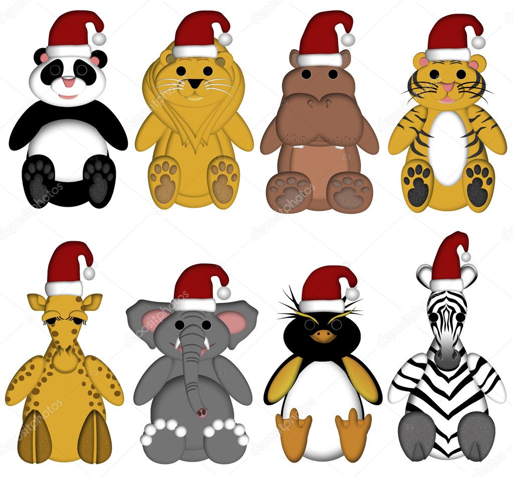 Christmas Wildlife Zoo Animals on White Background — Stock Photo
