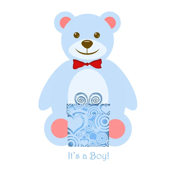 E 'un orsacchiotto blu ragazzo con regalo — Foto Stock