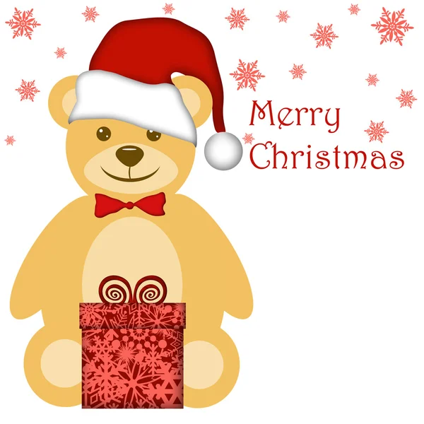 Urso de pelúcia de Natal com chapéu vermelho de Santa — Fotografia de Stock