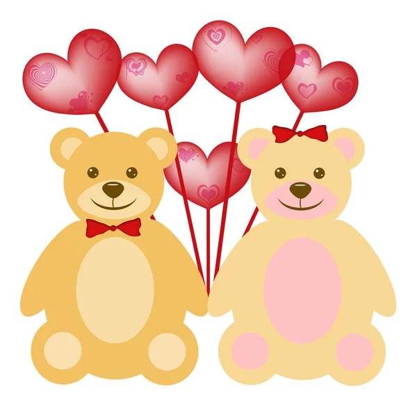 Valentýn pár medvídek s červenými balóny — Stock fotografie