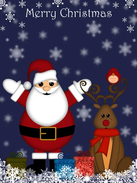 Karácsonyi santa claus és a piros-orrú rénszarvas — Stock Fotó