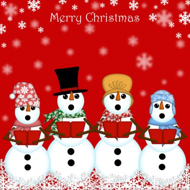 Christmas Snowman Carolers Singing Red clipart