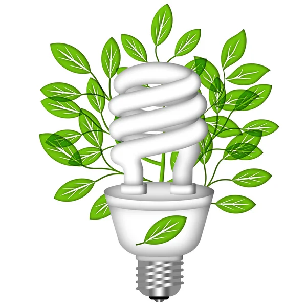 Energiebesparende eco lightbulb met groene bladeren — Stockfoto