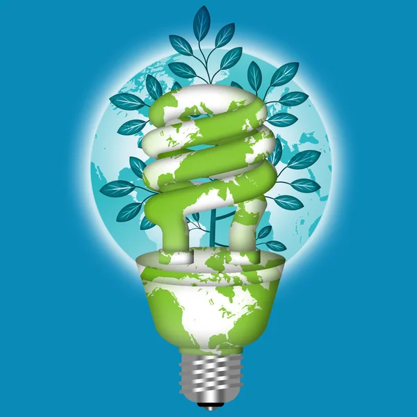 जागतिक ग्लोबसह ऊर्जा बचत इको लाइटबुल्ब — स्टॉक फोटो, इमेज