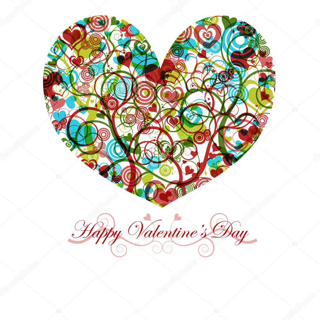 Felice giorno di San Valentino cuore con cuori e cerchi di vortici colorati — Foto di davidgn