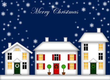 Snow-Covered Houses with Christmas Decoration Night clipart