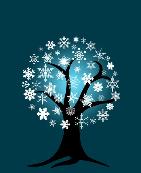 Zimní strom s sněhové vločky — Stock fotografie