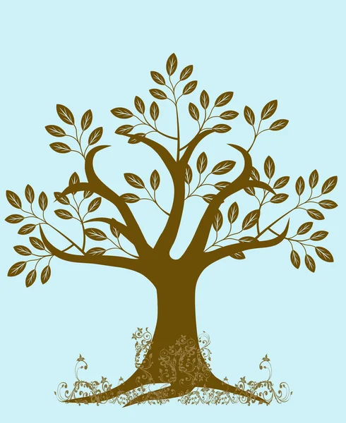 Abstract Tree Silhouette with Leaves and Vines Brown — Stock Photo, Image