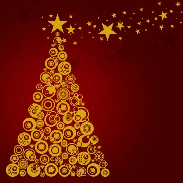 Daireler yıldız ve kalpleri ile soyut Noel ağacı — Stok fotoğraf