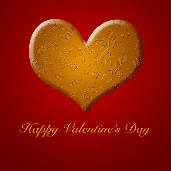 ゴールドの心から幸せなバレンタインの日音楽の歌 — Stock fotografie