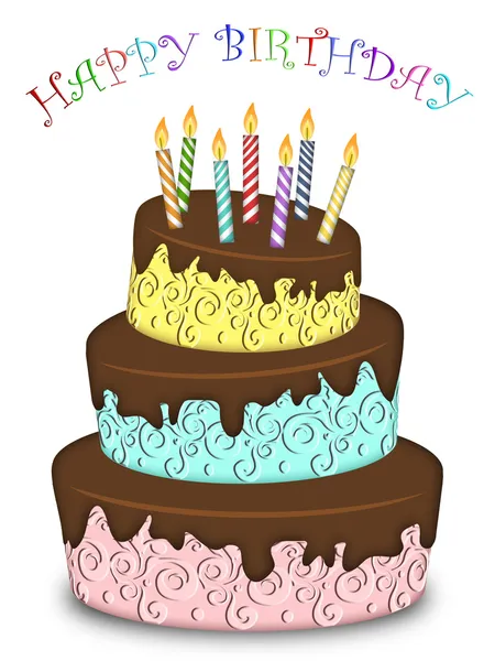 Feliz cumpleaños de tres capas pastel divertido con velas —  Fotos de Stock