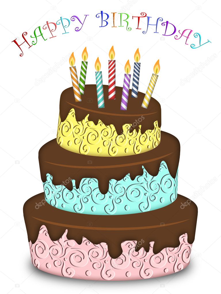 Happy Birthday Three Layer Funny Cake with Candles Stock Photo by ©davidgn  4469184
