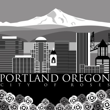 Portland Downtown Skyline with Mount Hood and River clipart