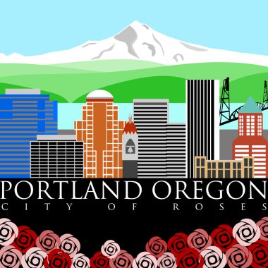 mount hood ve nehir renkleri ile Portland şehir manzarası