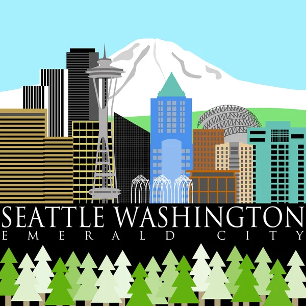 Seattle downtown skyline met mount rainier kleur — Stockfoto