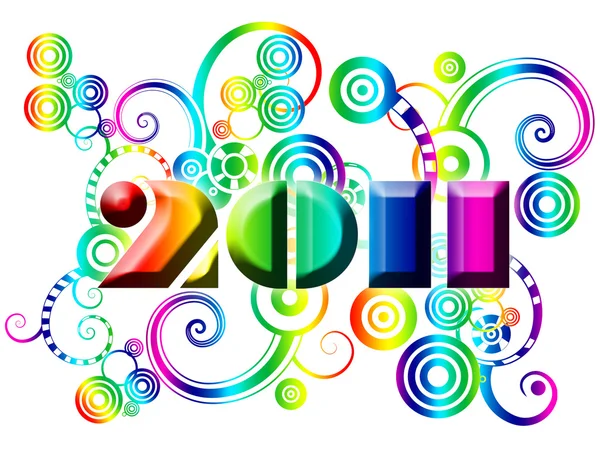 Gelukkig nieuw jaar 2011 met kleurrijke wervelingen en cirkels — Stockfoto