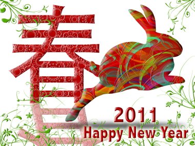 mutlu Çin yeni yıl 2011 ile renkli tavşan ve bahar symb