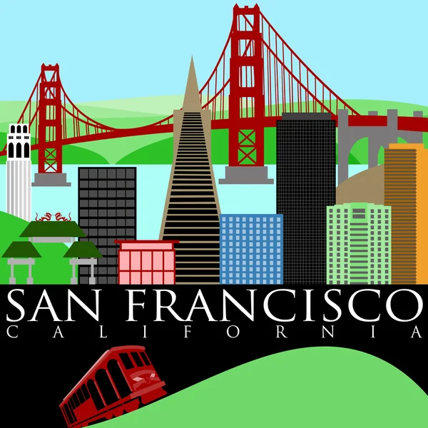 旧金山金门大桥和电缆车手推车 — 图库照片