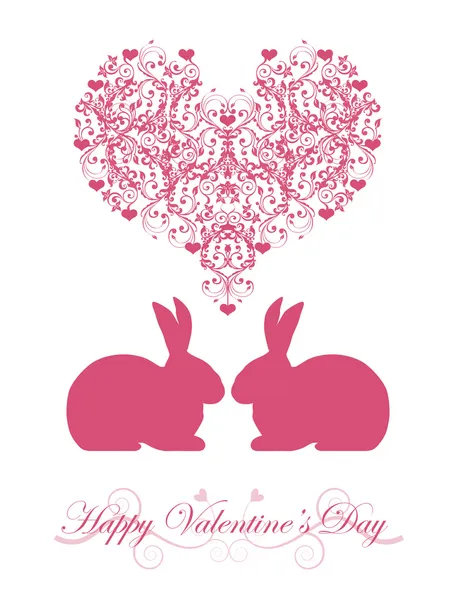 Happy Ημέρα του Αγίου Βαλεντίνου Αγιόκλημα ρόδινοι bunny κουνέλι — Φωτογραφία Αρχείου