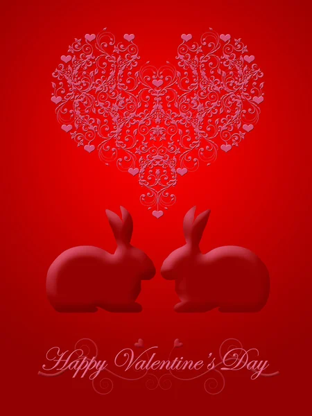 Mutlu Sevgililer günü Hanımeli kırmızı bunny tavşan — Stok fotoğraf