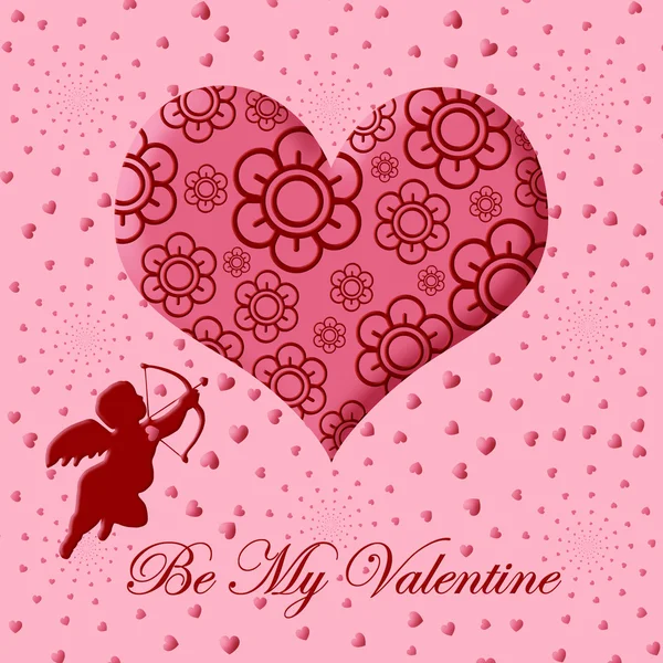 バレンタイン キューピッド弓と矢の花ピンクのハートと — ストック写真