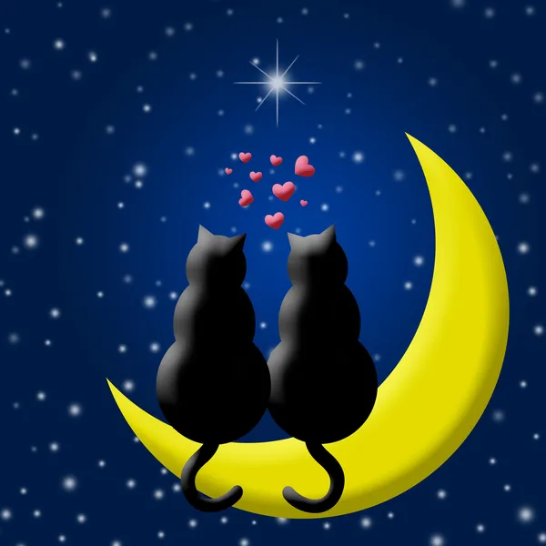 Feliz día de San Valentín Gatos enamorados sentados en la luna — Foto de Stock