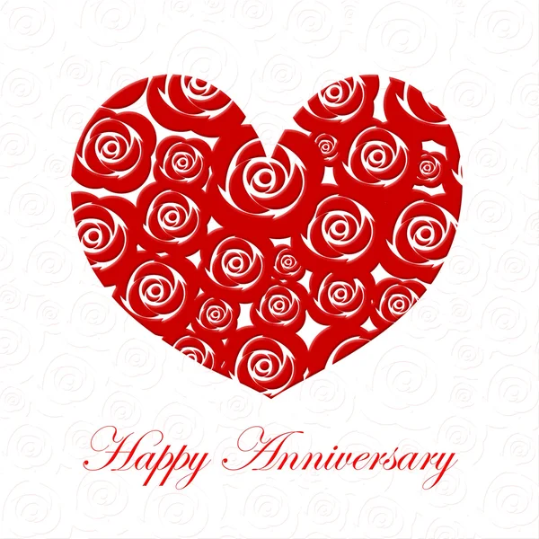 Feliz Día del Aniversario Corazón con Rosas Rojas — Foto de Stock