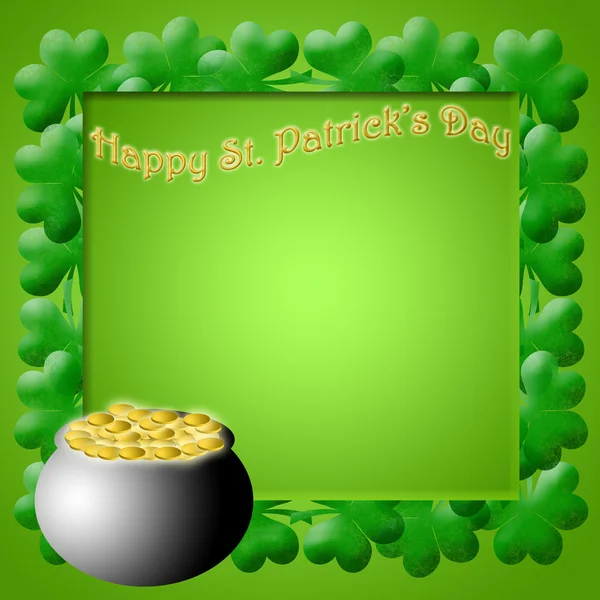 Happy st patricks day Topf mit Gold Shamrock Blätter — Stockfoto