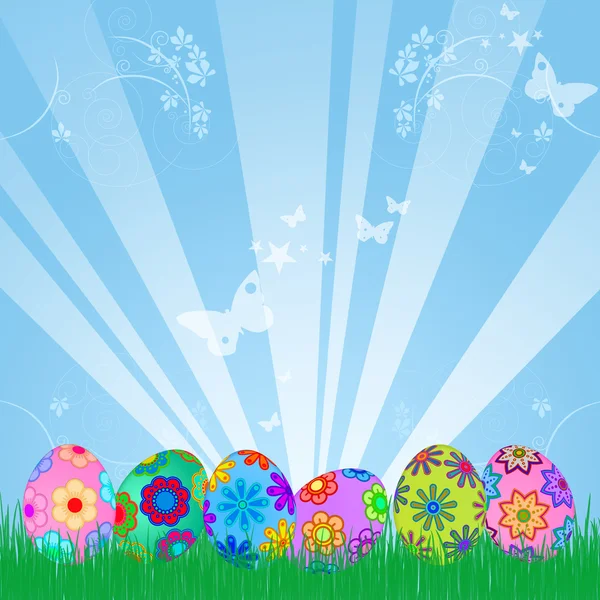 Velikonoční vajíčka lovit s barevnými květinovým vzorem — Stock fotografie