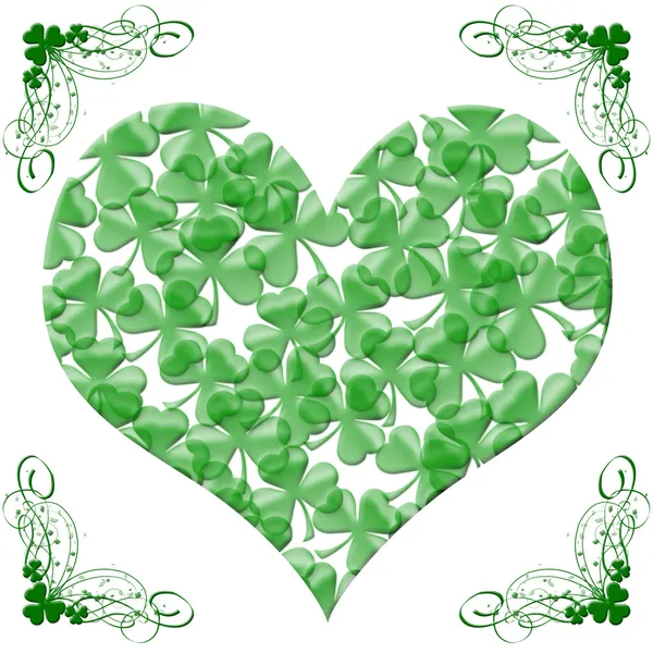 Happy Patricks Day Heart Shamrock Leaves Illustration — Stock Photo, Image