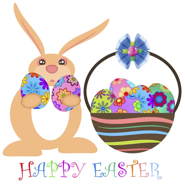 复活节兔子携带鸡蛋的篮子 — 图库照片