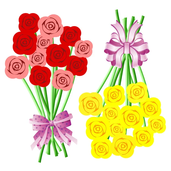 Bukiety Czerwonych Róż Żółty Łuki Wstążki Ilustracja — Zdjęcie stockowe